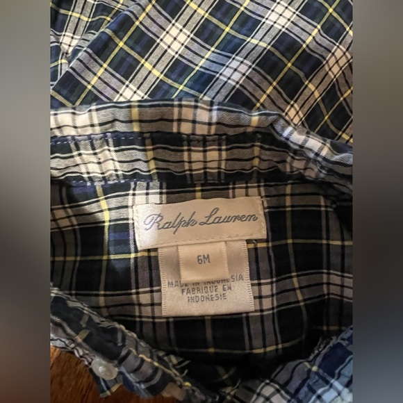Ralph Lauren long sleeve button down, blue, green plaid, size 6 months - Picture 7 of 7